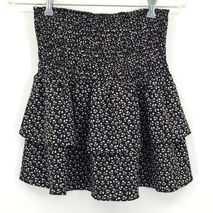 Chocolate Small Black white floral  elastic waist ruffled mini skirt cute spring